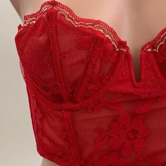 Victoria's Secret Dream Angels Long Line Strapless Corset Lace Bra Red 32DD - Picture 3 of 7